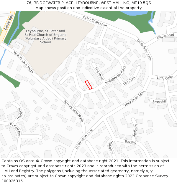 76, BRIDGEWATER PLACE, LEYBOURNE, WEST MALLING, ME19 5QS: Location map and indicative extent of plot