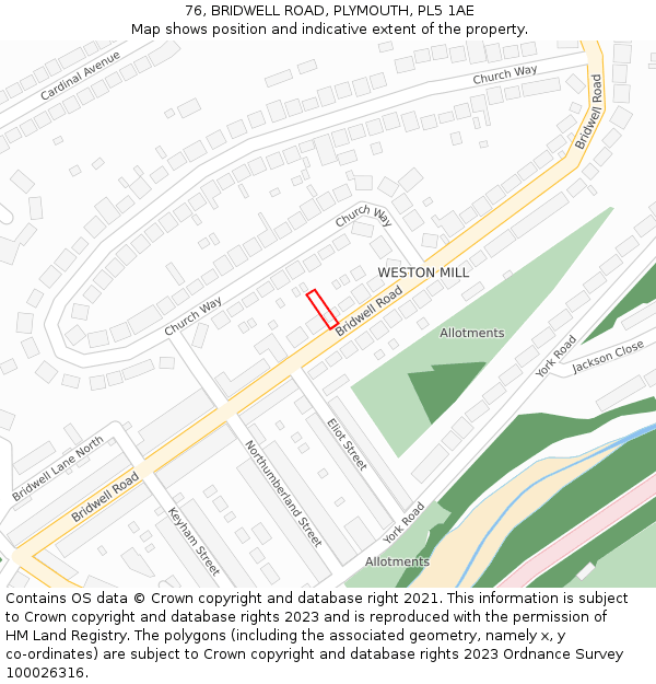 76, BRIDWELL ROAD, PLYMOUTH, PL5 1AE: Location map and indicative extent of plot