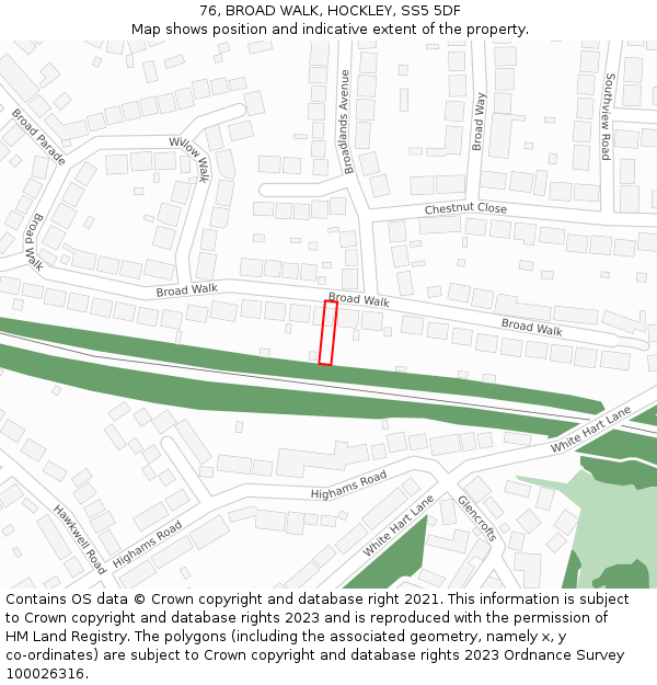 76, BROAD WALK, HOCKLEY, SS5 5DF: Location map and indicative extent of plot