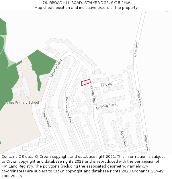 76, BROADHILL ROAD, STALYBRIDGE, SK15 1HW: Location map and indicative extent of plot