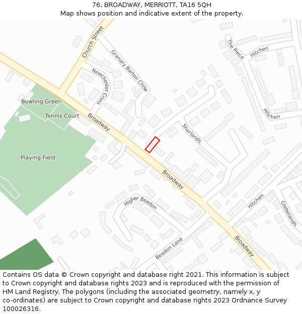 76, BROADWAY, MERRIOTT, TA16 5QH: Location map and indicative extent of plot