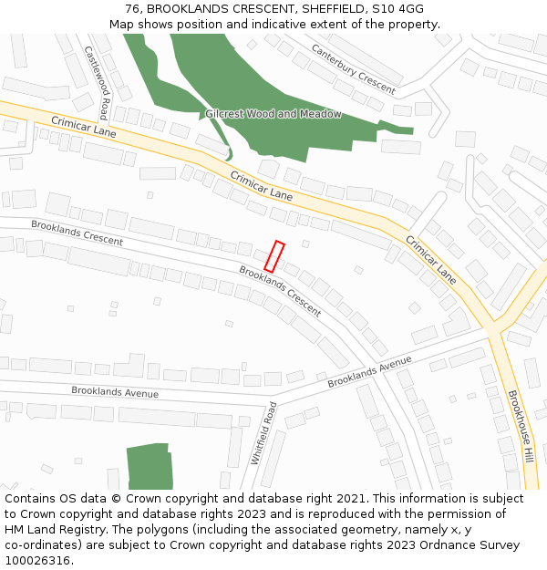 76, BROOKLANDS CRESCENT, SHEFFIELD, S10 4GG: Location map and indicative extent of plot