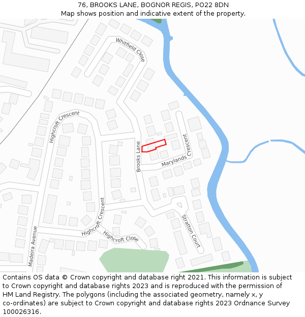 76, BROOKS LANE, BOGNOR REGIS, PO22 8DN: Location map and indicative extent of plot