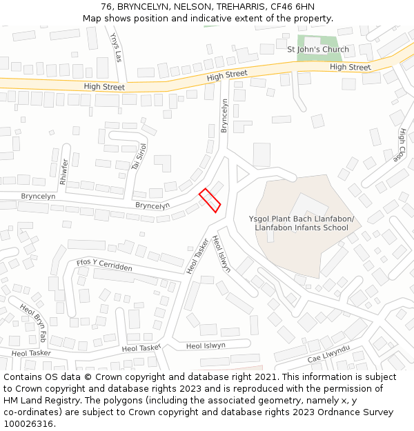 76, BRYNCELYN, NELSON, TREHARRIS, CF46 6HN: Location map and indicative extent of plot