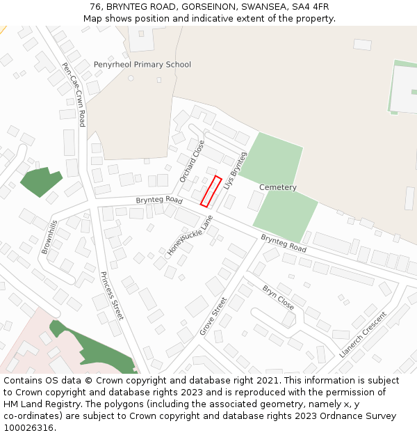 76, BRYNTEG ROAD, GORSEINON, SWANSEA, SA4 4FR: Location map and indicative extent of plot