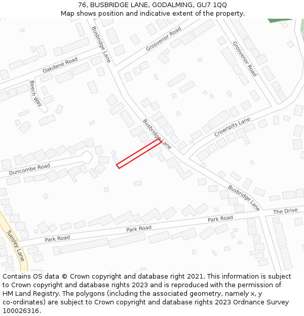 76, BUSBRIDGE LANE, GODALMING, GU7 1QQ: Location map and indicative extent of plot