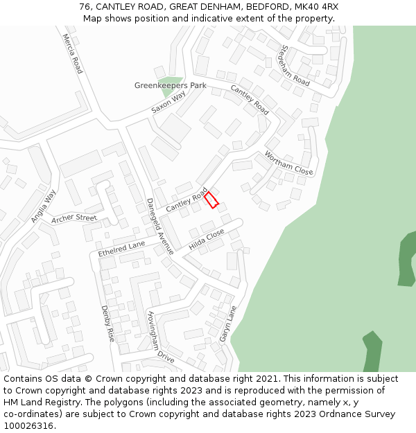 76, CANTLEY ROAD, GREAT DENHAM, BEDFORD, MK40 4RX: Location map and indicative extent of plot