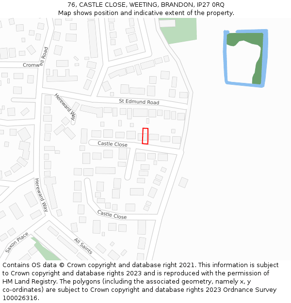 76, CASTLE CLOSE, WEETING, BRANDON, IP27 0RQ: Location map and indicative extent of plot