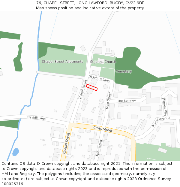 76, CHAPEL STREET, LONG LAWFORD, RUGBY, CV23 9BE: Location map and indicative extent of plot