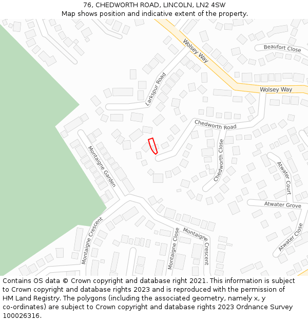 76, CHEDWORTH ROAD, LINCOLN, LN2 4SW: Location map and indicative extent of plot