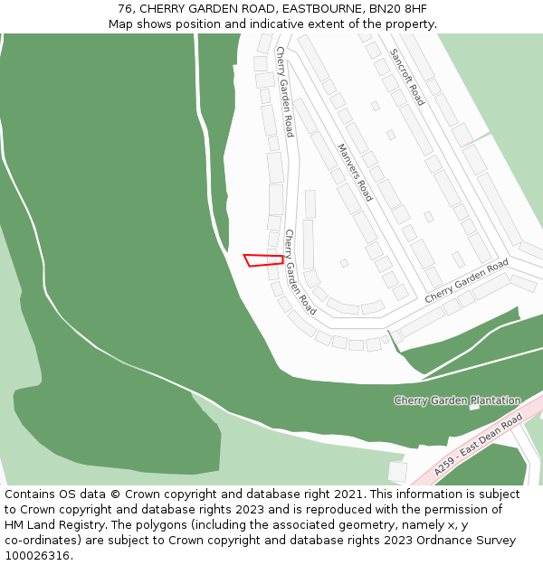 76, CHERRY GARDEN ROAD, EASTBOURNE, BN20 8HF: Location map and indicative extent of plot