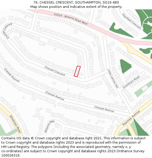 76, CHESSEL CRESCENT, SOUTHAMPTON, SO19 4BS: Location map and indicative extent of plot