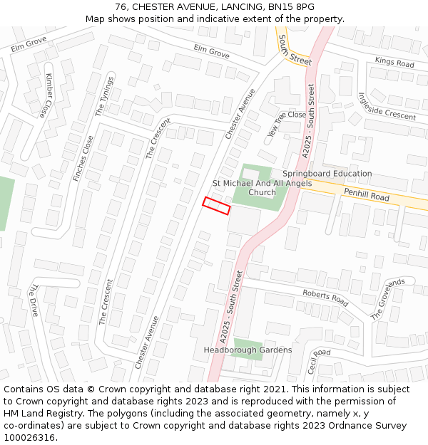 76, CHESTER AVENUE, LANCING, BN15 8PG: Location map and indicative extent of plot