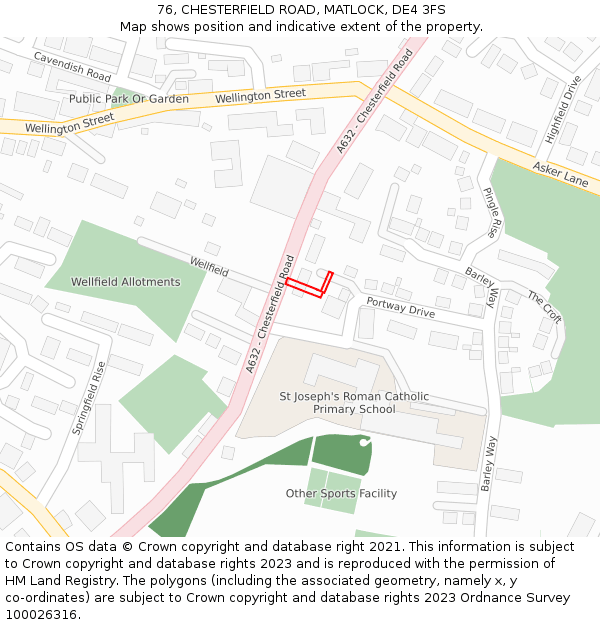 76, CHESTERFIELD ROAD, MATLOCK, DE4 3FS: Location map and indicative extent of plot