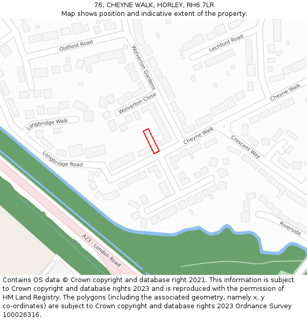 76, CHEYNE WALK, HORLEY, RH6 7LR: Location map and indicative extent of plot