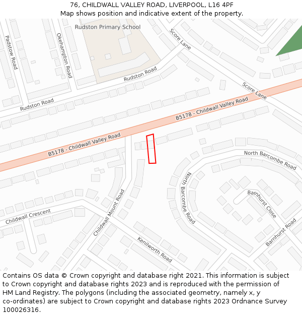 76, CHILDWALL VALLEY ROAD, LIVERPOOL, L16 4PF: Location map and indicative extent of plot