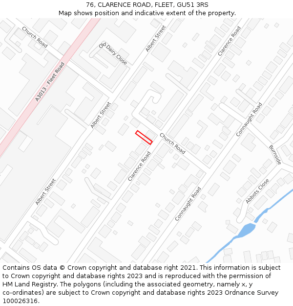 76, CLARENCE ROAD, FLEET, GU51 3RS: Location map and indicative extent of plot