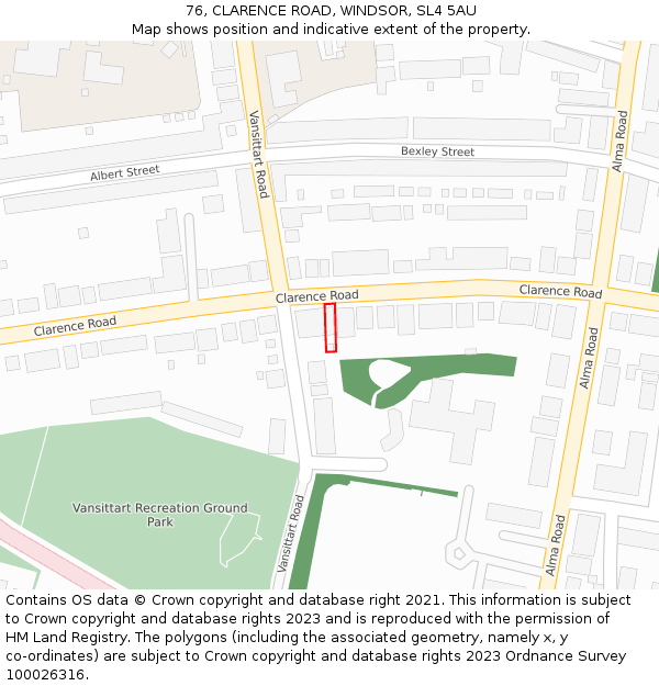 76, CLARENCE ROAD, WINDSOR, SL4 5AU: Location map and indicative extent of plot