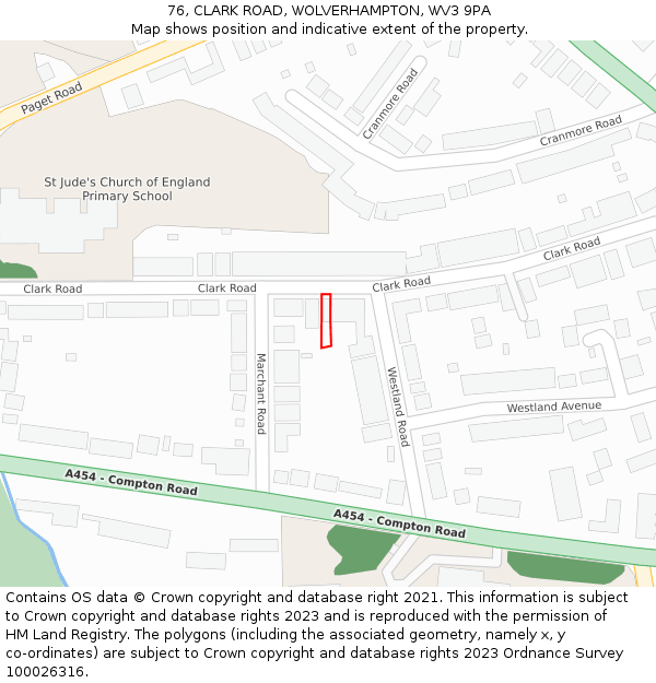 76, CLARK ROAD, WOLVERHAMPTON, WV3 9PA: Location map and indicative extent of plot