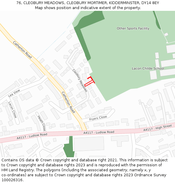 76, CLEOBURY MEADOWS, CLEOBURY MORTIMER, KIDDERMINSTER, DY14 8EY: Location map and indicative extent of plot