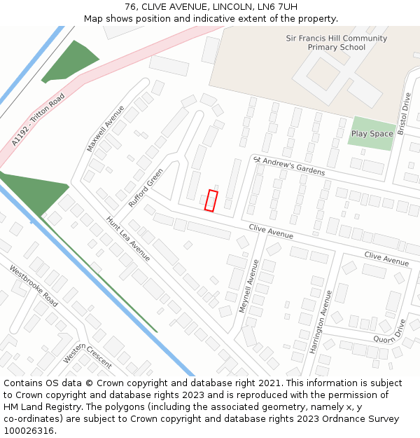 76, CLIVE AVENUE, LINCOLN, LN6 7UH: Location map and indicative extent of plot