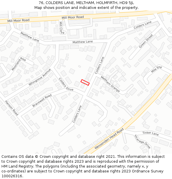 76, COLDERS LANE, MELTHAM, HOLMFIRTH, HD9 5JL: Location map and indicative extent of plot