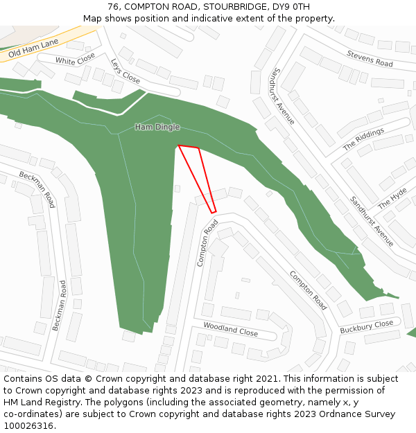 76, COMPTON ROAD, STOURBRIDGE, DY9 0TH: Location map and indicative extent of plot