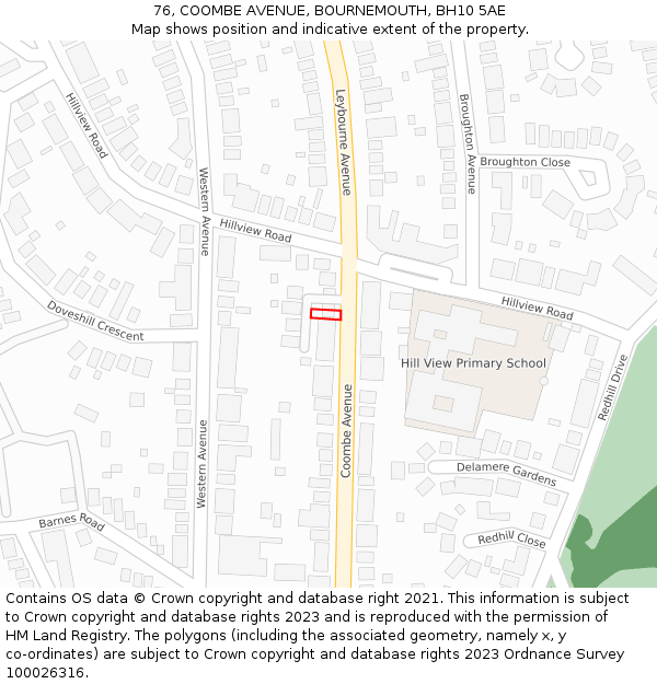 76, COOMBE AVENUE, BOURNEMOUTH, BH10 5AE: Location map and indicative extent of plot