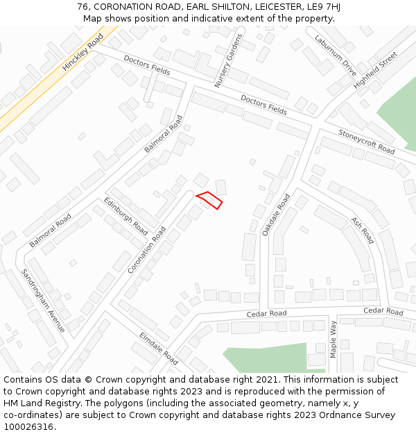 76, CORONATION ROAD, EARL SHILTON, LEICESTER, LE9 7HJ: Location map and indicative extent of plot