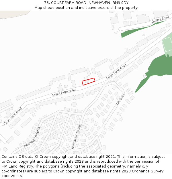 76, COURT FARM ROAD, NEWHAVEN, BN9 9DY: Location map and indicative extent of plot