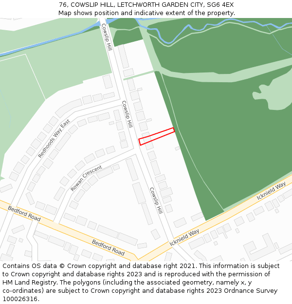 76, COWSLIP HILL, LETCHWORTH GARDEN CITY, SG6 4EX: Location map and indicative extent of plot