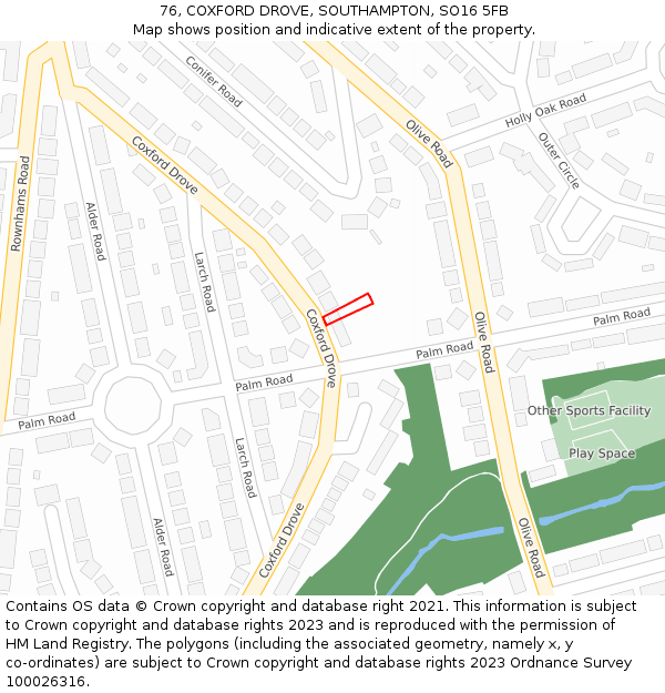 76, COXFORD DROVE, SOUTHAMPTON, SO16 5FB: Location map and indicative extent of plot