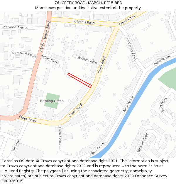 76, CREEK ROAD, MARCH, PE15 8RD: Location map and indicative extent of plot