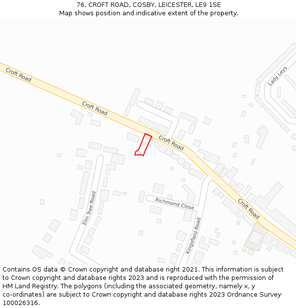 76, CROFT ROAD, COSBY, LEICESTER, LE9 1SE: Location map and indicative extent of plot