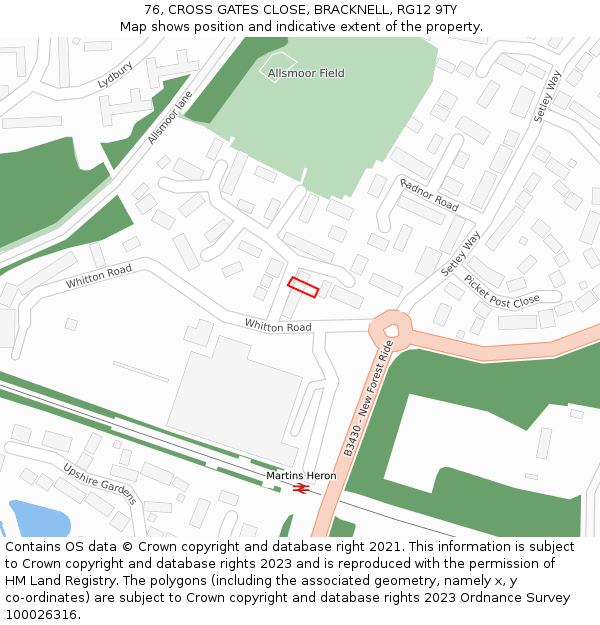 76, CROSS GATES CLOSE, BRACKNELL, RG12 9TY: Location map and indicative extent of plot