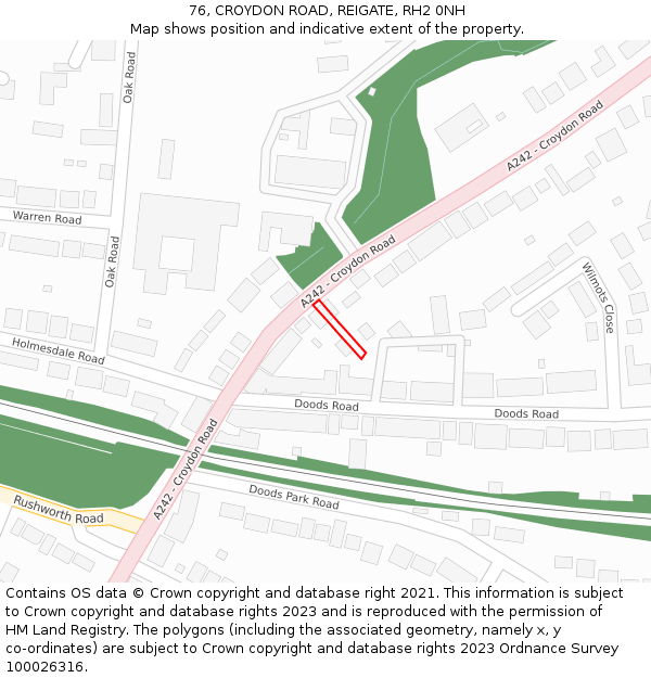 76, CROYDON ROAD, REIGATE, RH2 0NH: Location map and indicative extent of plot