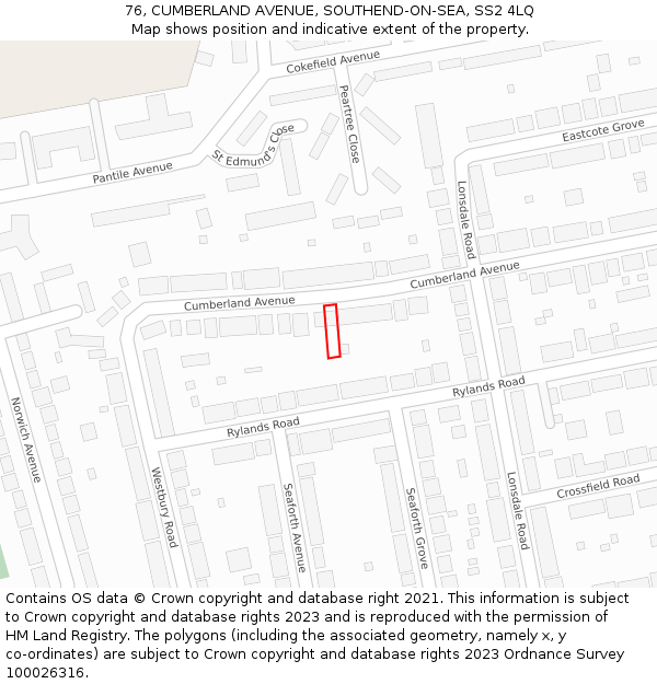 76, CUMBERLAND AVENUE, SOUTHEND-ON-SEA, SS2 4LQ: Location map and indicative extent of plot