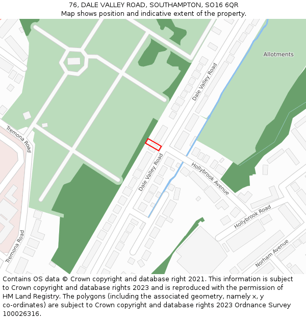 76, DALE VALLEY ROAD, SOUTHAMPTON, SO16 6QR: Location map and indicative extent of plot