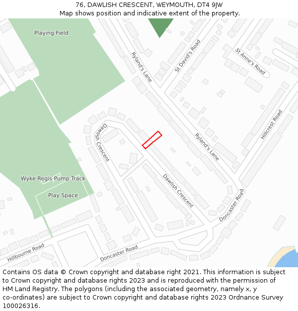 76, DAWLISH CRESCENT, WEYMOUTH, DT4 9JW: Location map and indicative extent of plot