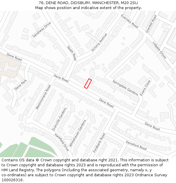 76, DENE ROAD, DIDSBURY, MANCHESTER, M20 2SU: Location map and indicative extent of plot