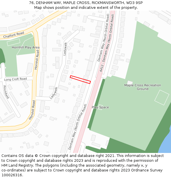 76, DENHAM WAY, MAPLE CROSS, RICKMANSWORTH, WD3 9SP: Location map and indicative extent of plot