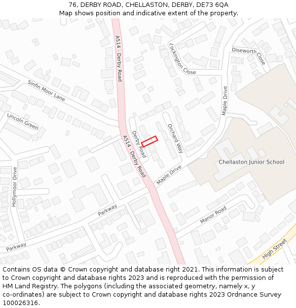 76, DERBY ROAD, CHELLASTON, DERBY, DE73 6QA: Location map and indicative extent of plot