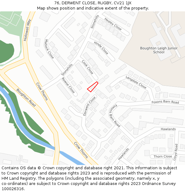 76, DERWENT CLOSE, RUGBY, CV21 1JX: Location map and indicative extent of plot