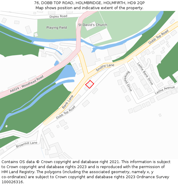 76, DOBB TOP ROAD, HOLMBRIDGE, HOLMFIRTH, HD9 2QP: Location map and indicative extent of plot