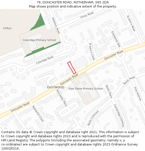 76, DONCASTER ROAD, ROTHERHAM, S65 2DA: Location map and indicative extent of plot