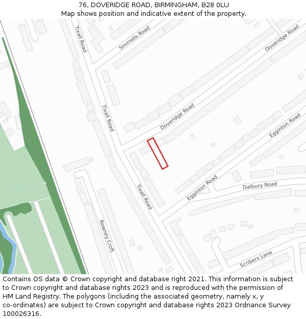 76, DOVERIDGE ROAD, BIRMINGHAM, B28 0LU: Location map and indicative extent of plot