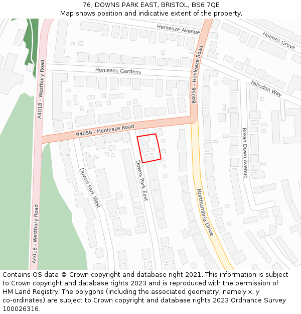 76, DOWNS PARK EAST, BRISTOL, BS6 7QE: Location map and indicative extent of plot