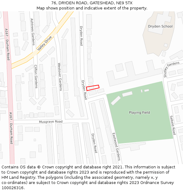 76, DRYDEN ROAD, GATESHEAD, NE9 5TX: Location map and indicative extent of plot