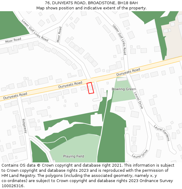 76, DUNYEATS ROAD, BROADSTONE, BH18 8AH: Location map and indicative extent of plot