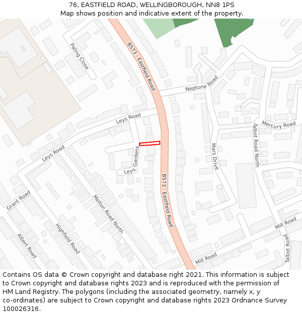 76, EASTFIELD ROAD, WELLINGBOROUGH, NN8 1PS: Location map and indicative extent of plot